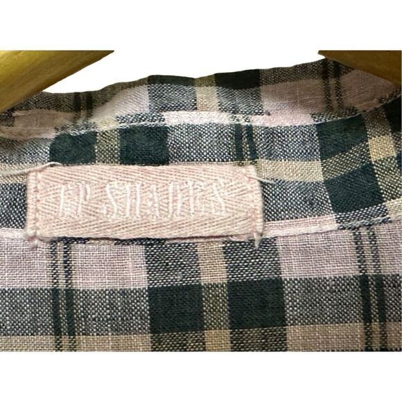 CP Shades Tunic Top Size Medium 100% Linen Plaid Button Front Long Sleeve Shirt - Picture 7 of 11